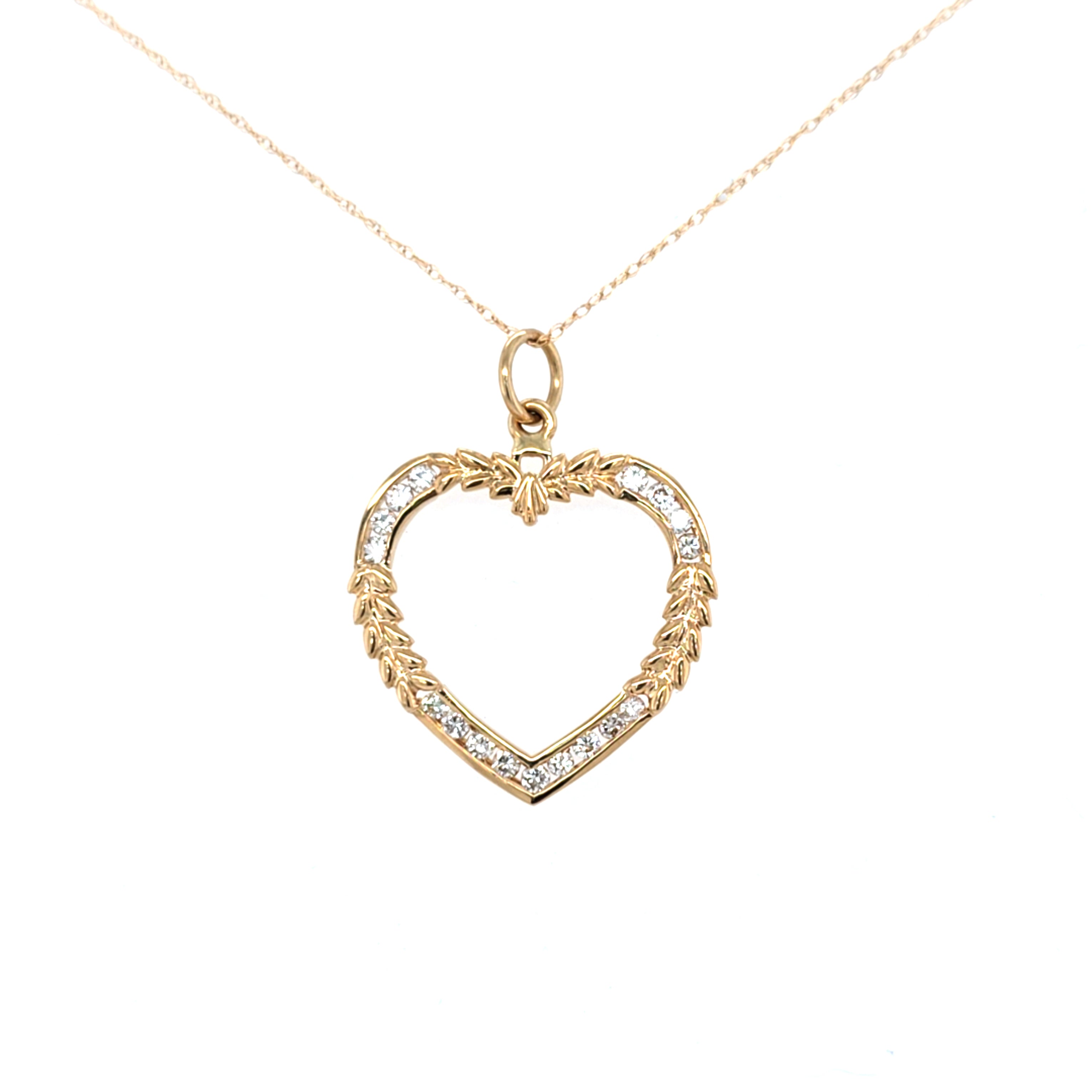Diamond & Laurel Open Heart Pendant