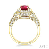 6x6 MM Cushion Cut Ruby and 7/8 Ctw Round Cut Diamond Precious Ring in 14K Yellow Gold