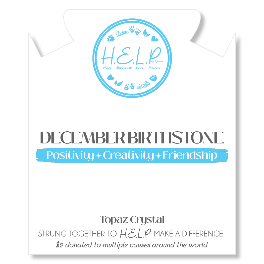 HELP Collection: Birthstone Collection - December Blue Topaz Crystal Charm with White Cats Eye Charity Bracelet
