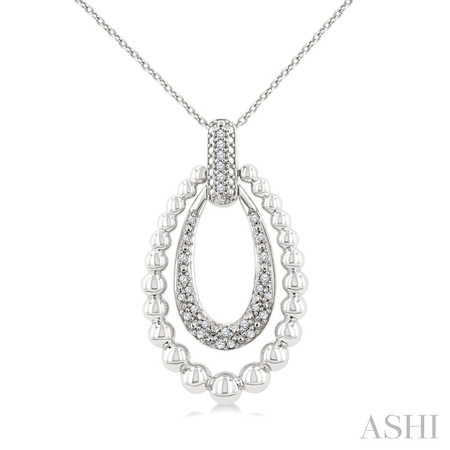 Silver & Diamond Beaded Oval Necklace