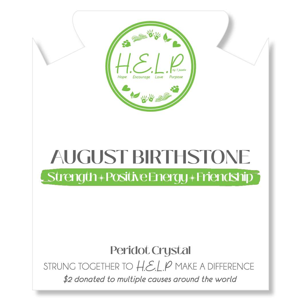 HELP Collection: Birthstone Collection - August Peridot Crystal Charm with White Cats Eye Charity Bracelet