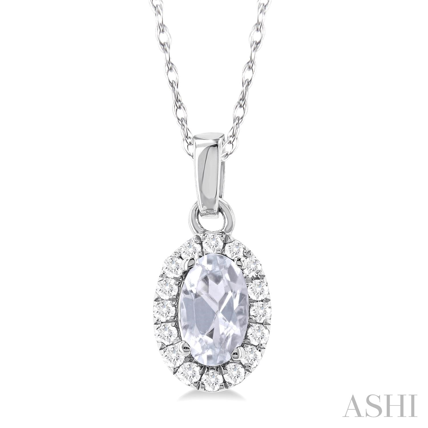 Diamond Halo White Topaz Birthstone Pendant - April