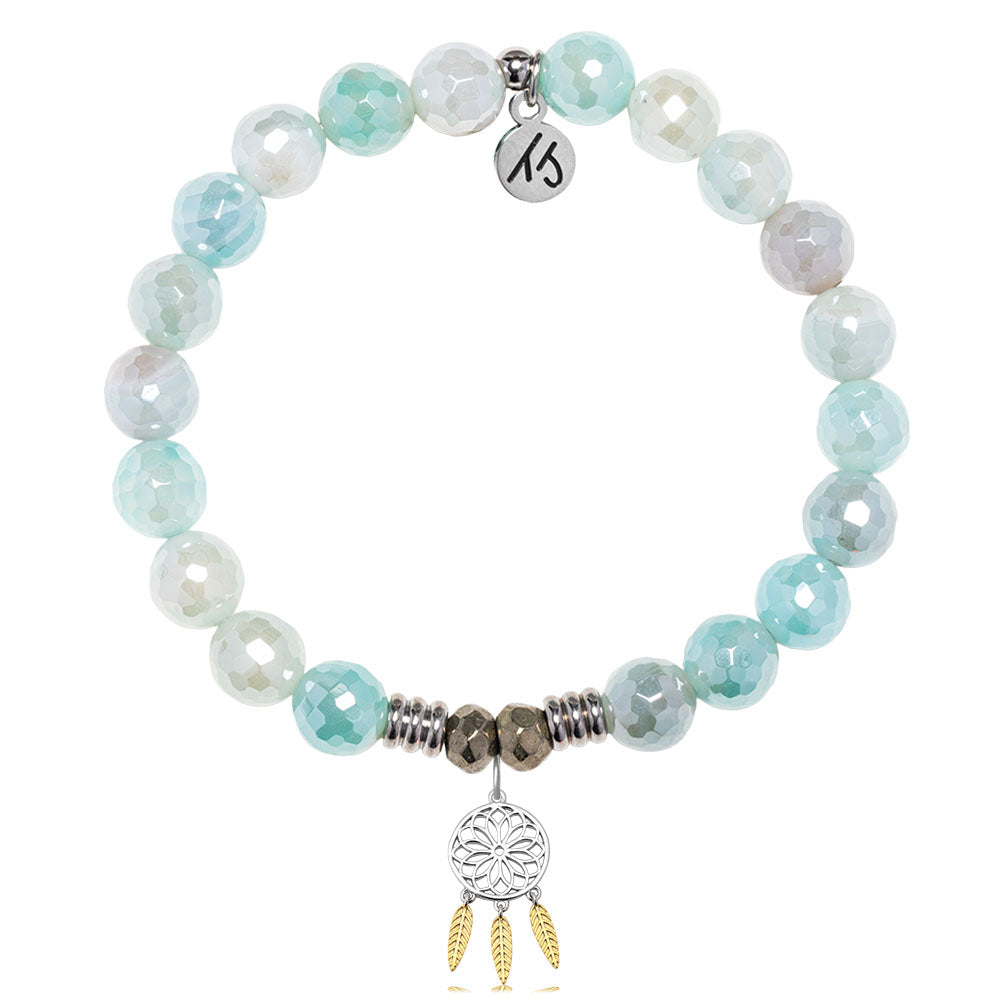 Aqua Agate Gemstone Bracelet with Dreamcatcher Sterling Silver Charm