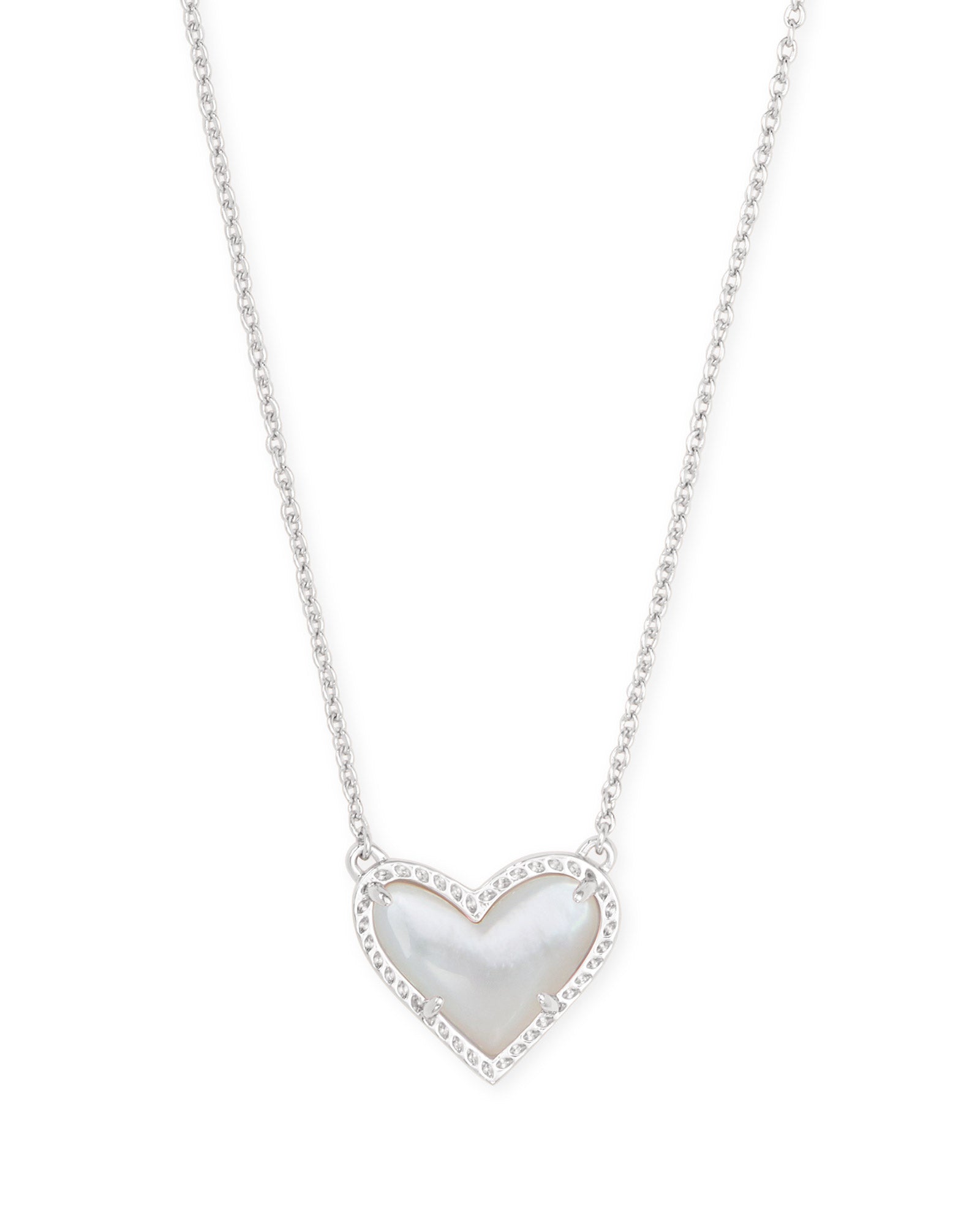 Kendra Scott Ari Heart Silver Pendant Necklace in Ivory Mother-of-Pearl