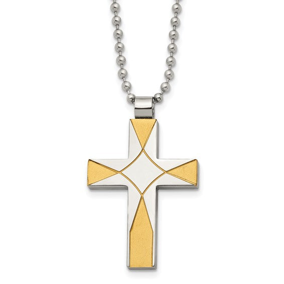 Stainless Steel & Gold-Plated Cross Pendant