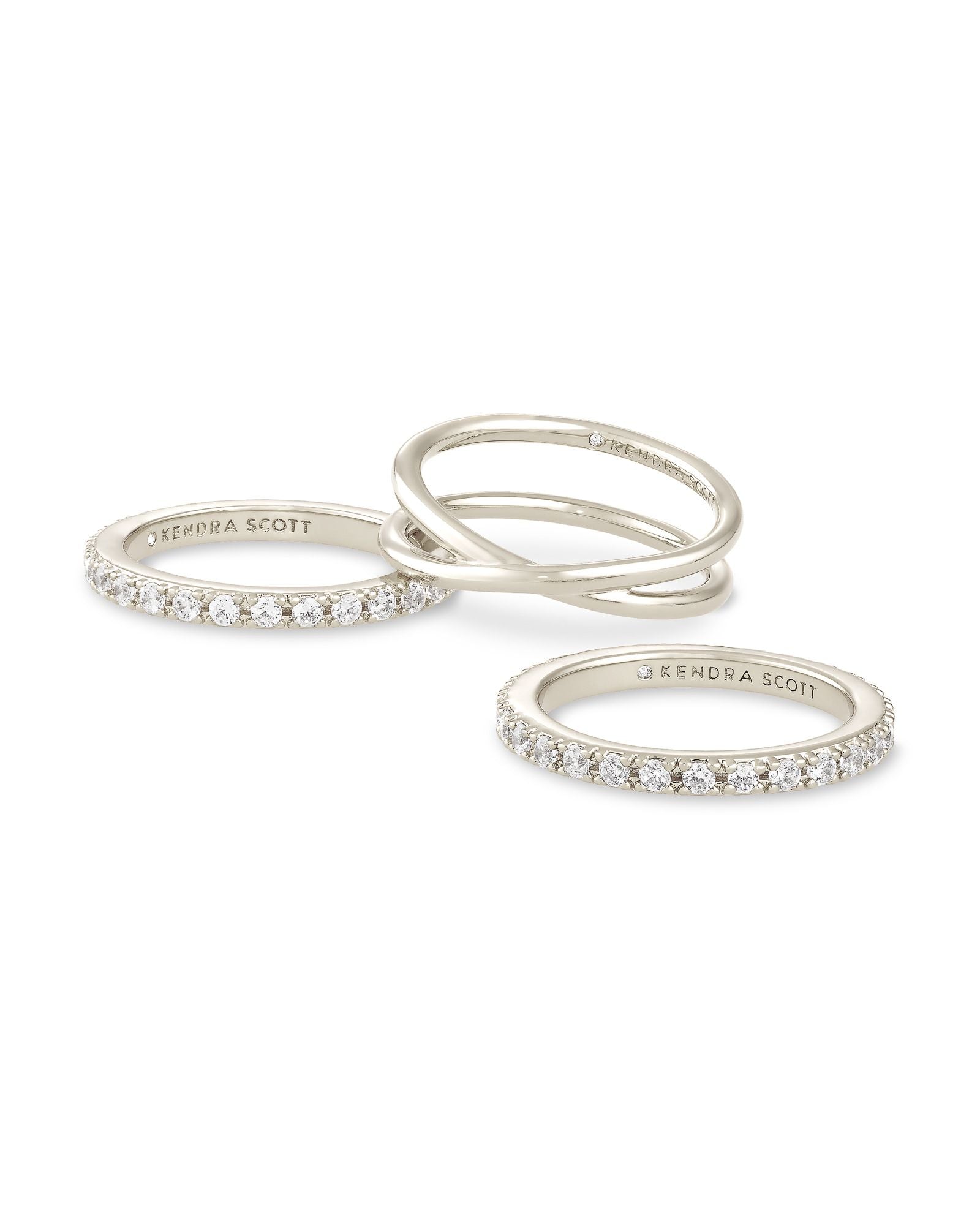 Kendra Scott Livy Silver Ring Set of 3, Size 8