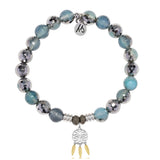Blue Silver Agate Gemstone Bracelet with Dreamcatcher Sterling Silver Charm