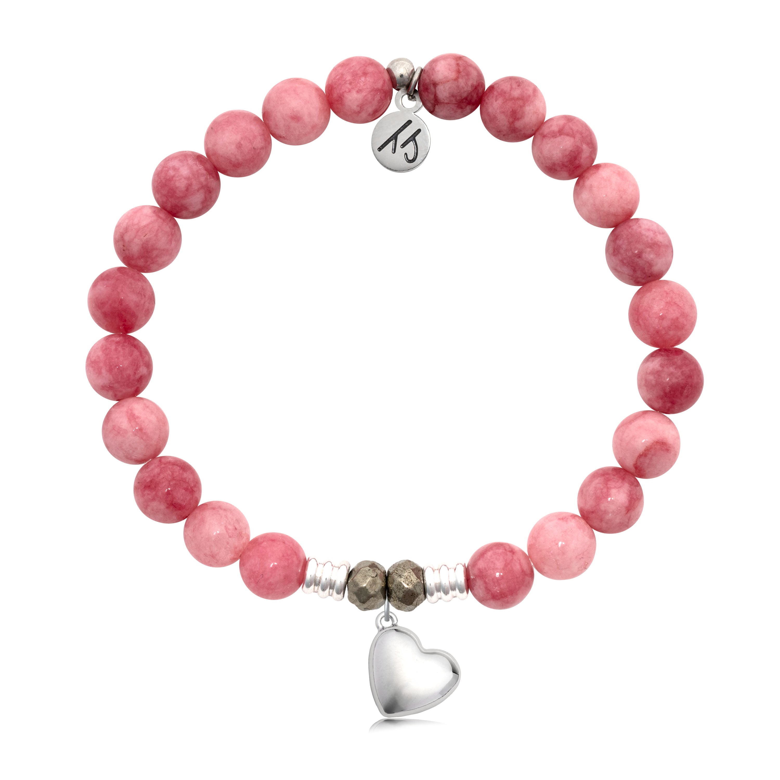 Pink Jade Gemstone Bracelet with Love the Life You Live Sterling Silver Charm