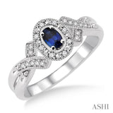 Oval Shape Silver Sapphire & Diamond Ring