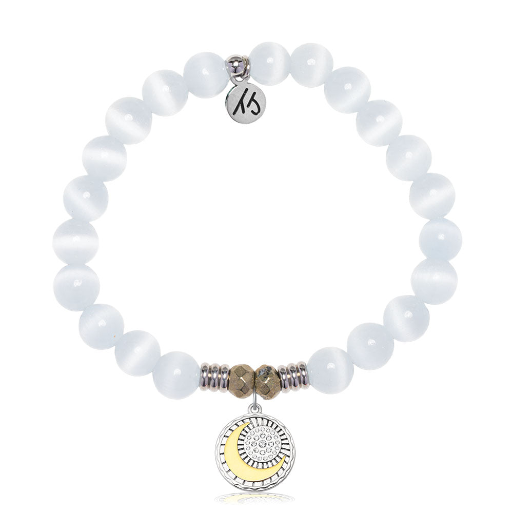 White Cat's Eye Gemstone Bracelet with Radiant Soul Sterling Silver Charm