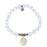 White Cat's Eye Gemstone Bracelet with Radiant Soul Sterling Silver Charm
