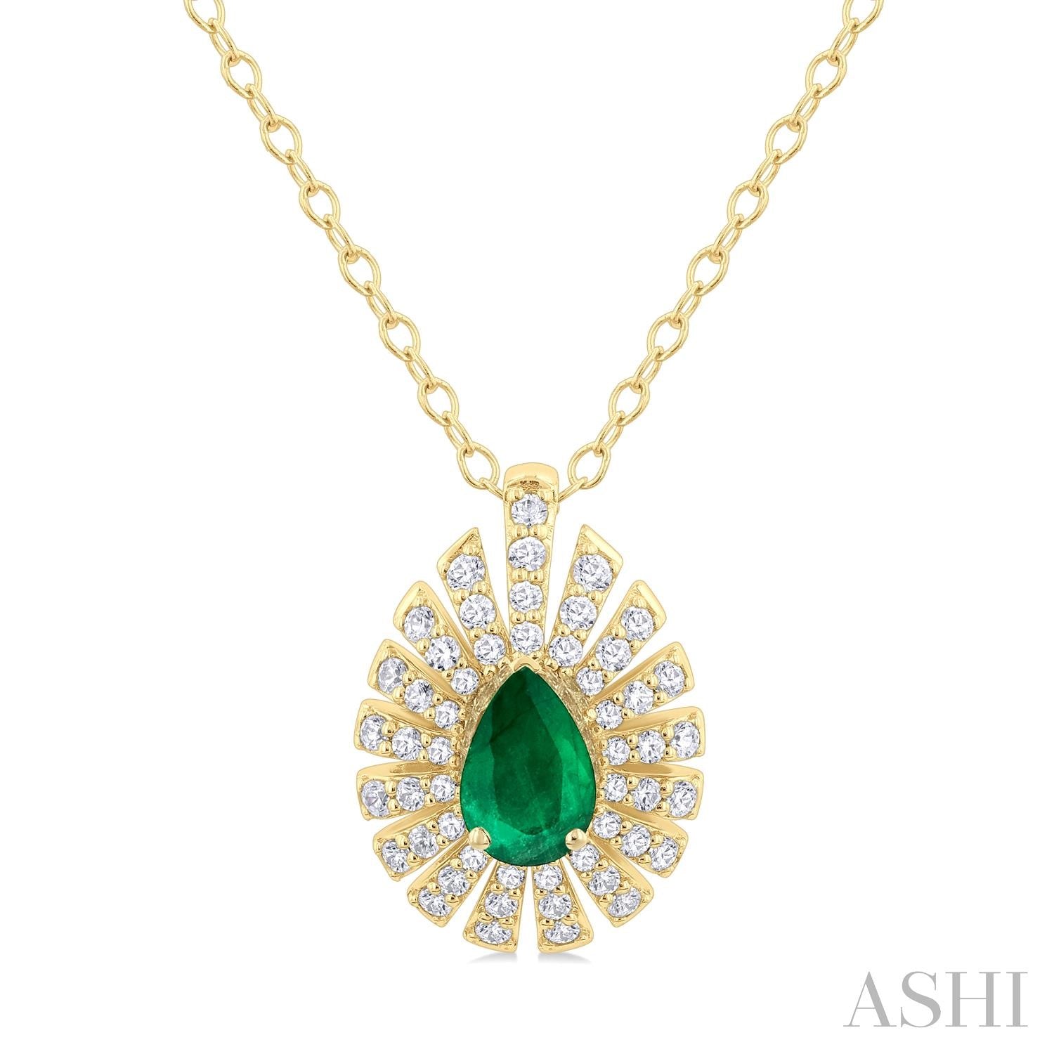 Pear Shape Emerald Sunburst Pendant