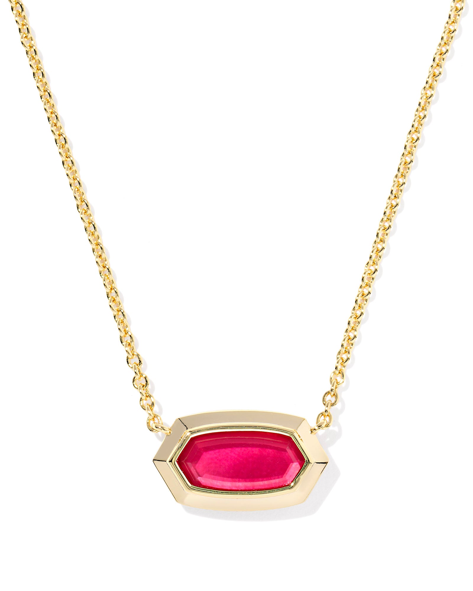 Kendra Scott Elisa Bezel Gold Short Pendant Necklace in Carmine Red Illusion