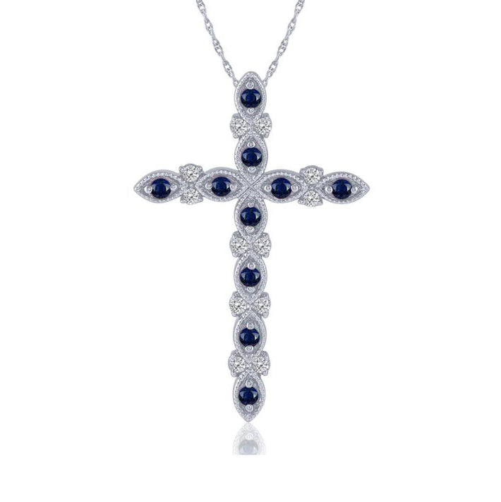 Sapphire & Diamond Milgrain Cross Pendant