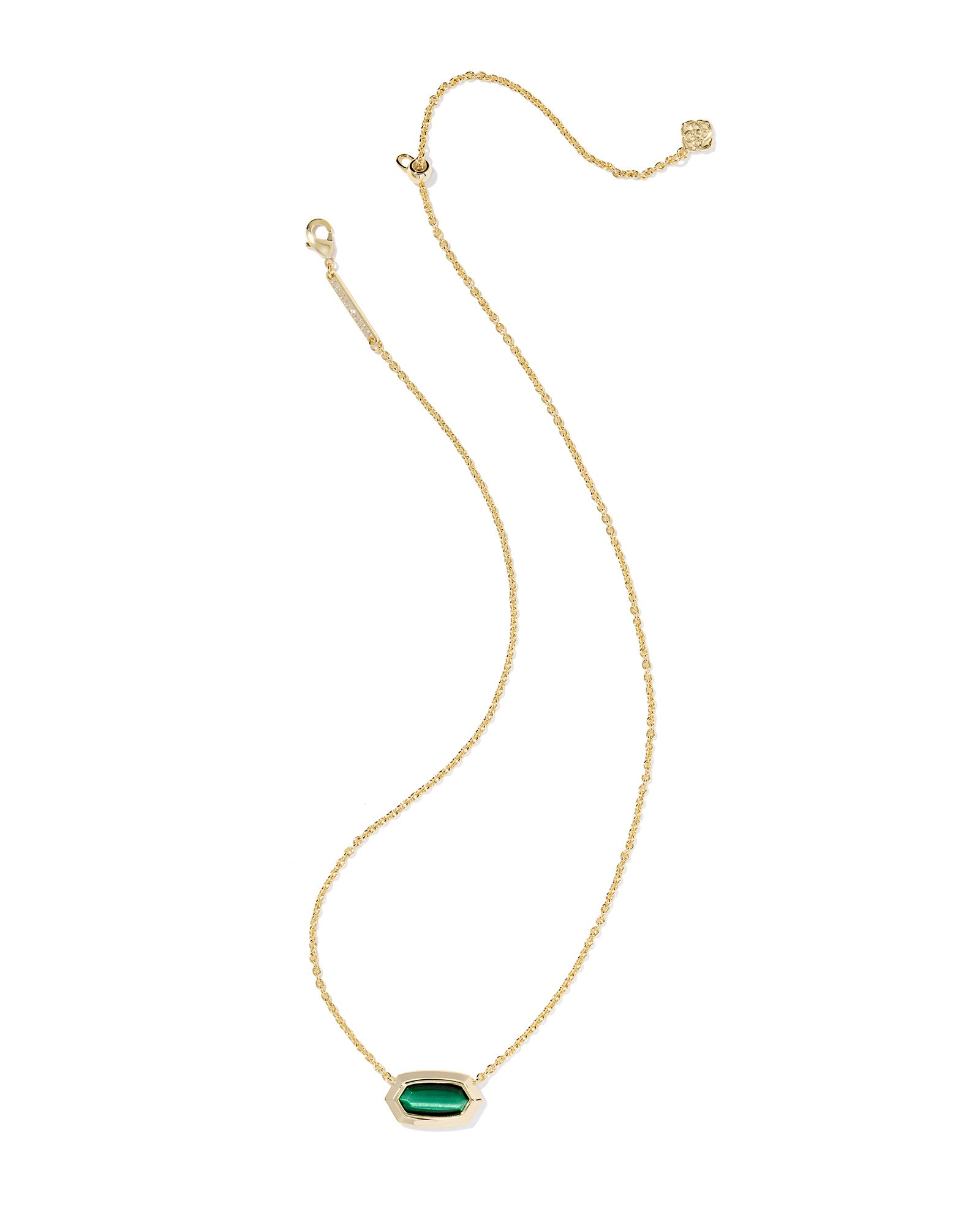 Kendra Scott Elisa Bezel Gold Short Pendant Necklace in Gold Green Tiger's Eye
