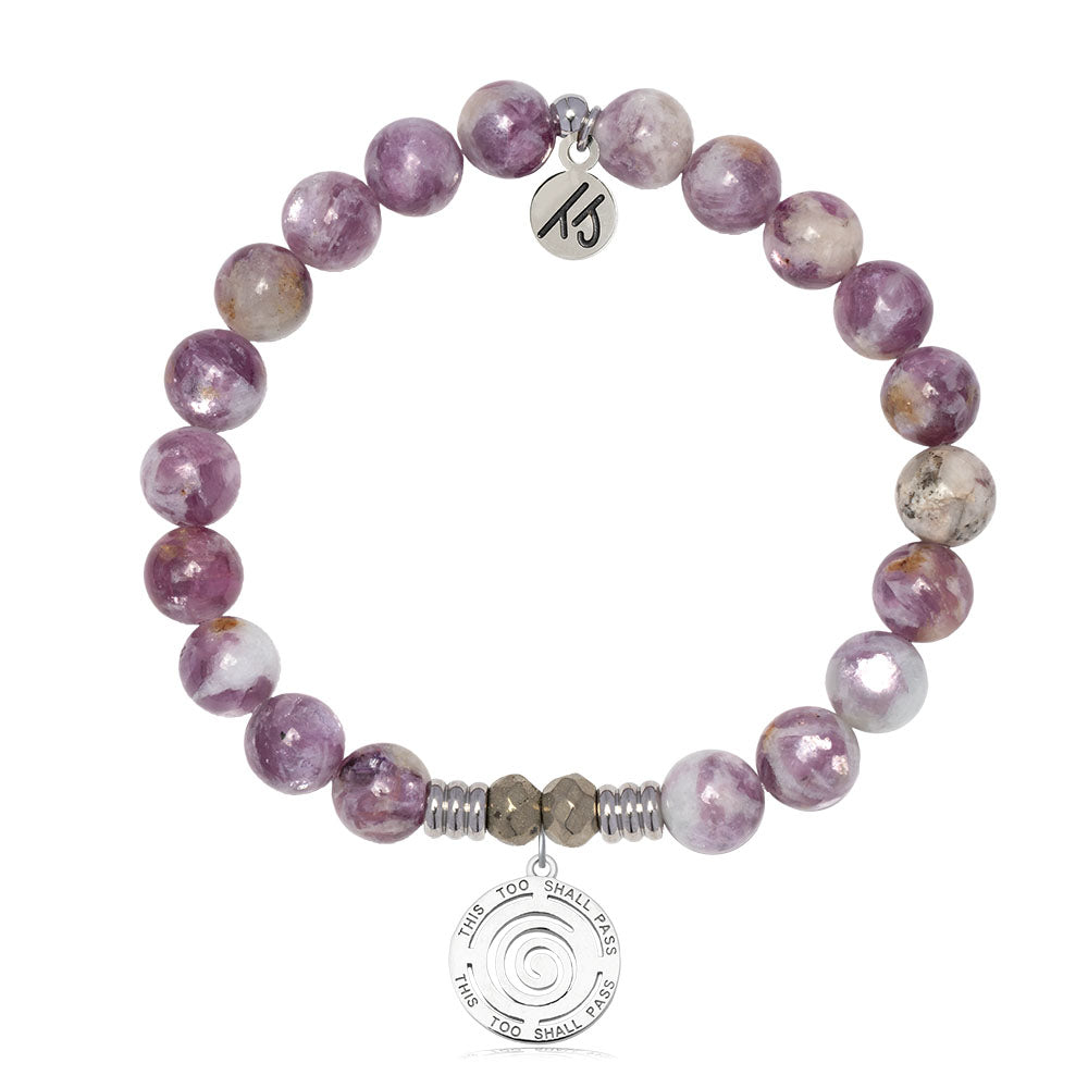 Lepidolite Quartz Gemstone Bracelet with This Too Shall Pass Sterling Silver Charm