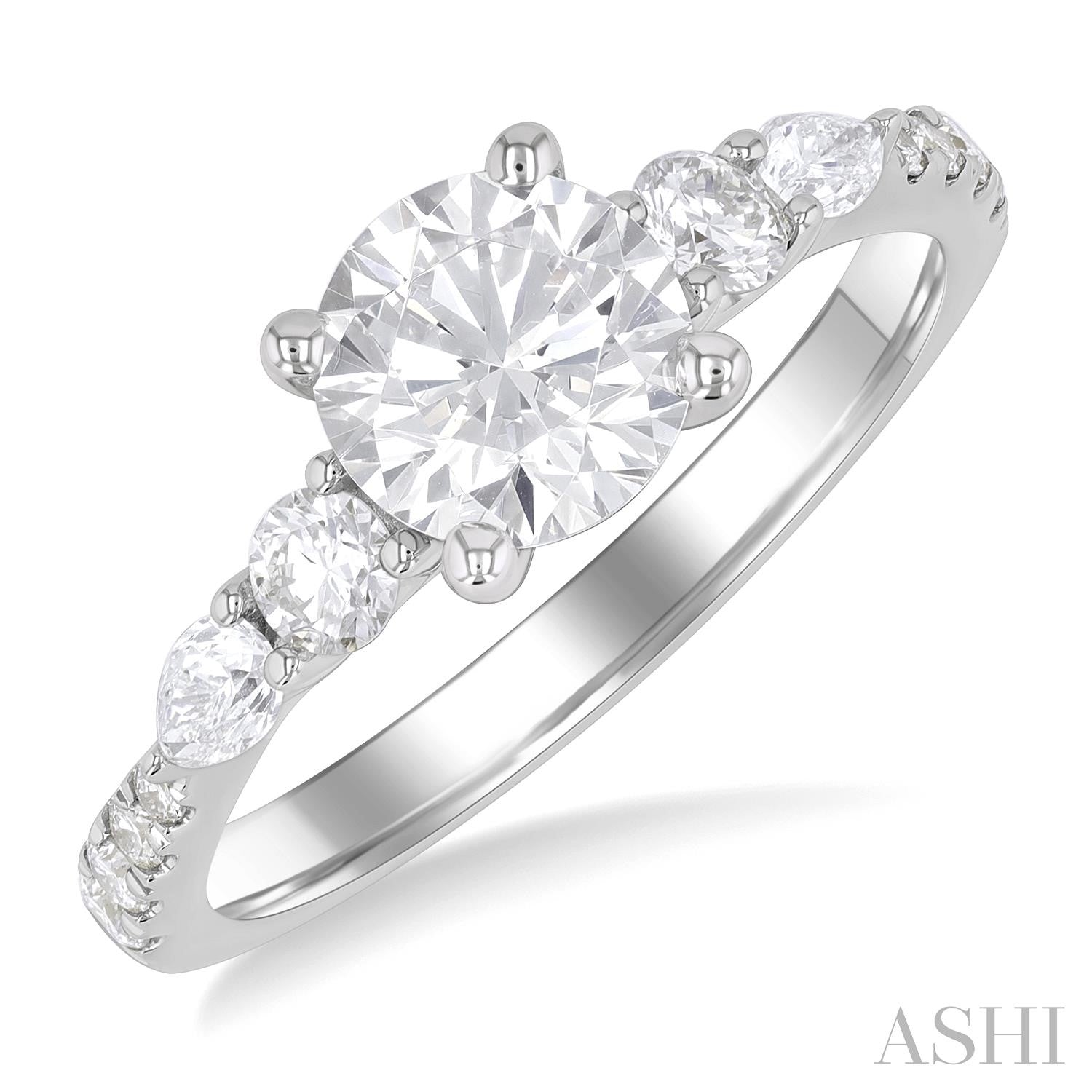 Round & Pear Shape Accent Semi-Mount Engagement Ring