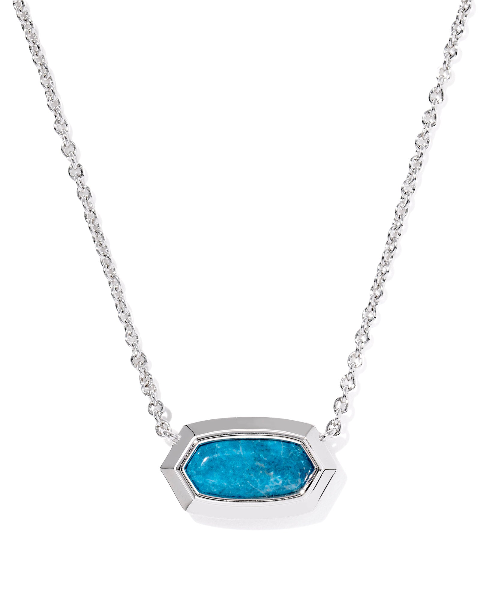 Kendra Scott Elisa Bezel Silver Short Pendant Necklace in Variegated Indigo Magnesite