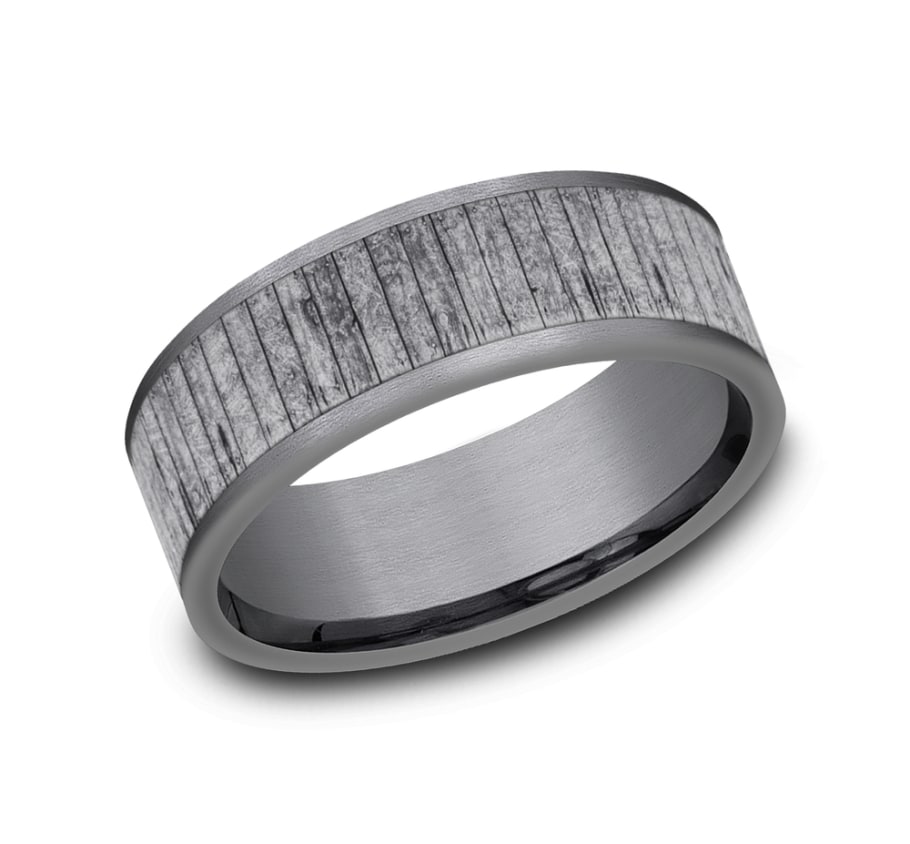 THE ALDER - Tantalum Grey Metals Wood-Texture Men's Wedding Band