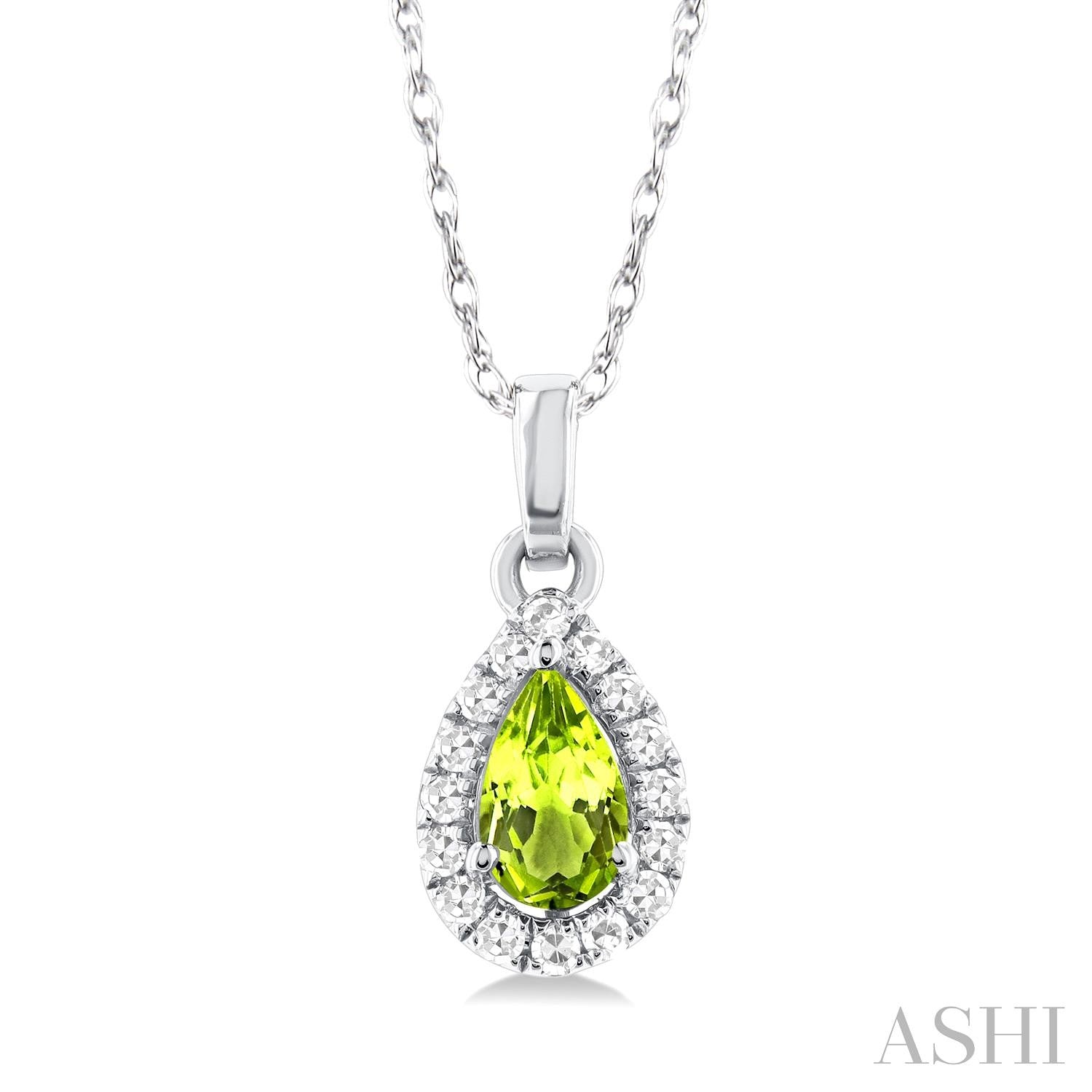 Diamond Halo Peridot Birthstone Pendant - August