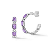 JAI Silver & Amethyst Chain Link Hoop Earrings
