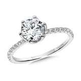 14kw .25ctw Round Diamond Thin Shank Semi Mount w/ 6 prong Tulip Head for 1ct Rnd Center
