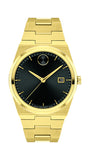 Men's Movado Bold, ionic light gold plated steel case and link bracelet, black dial with index, Swiss quartz movement