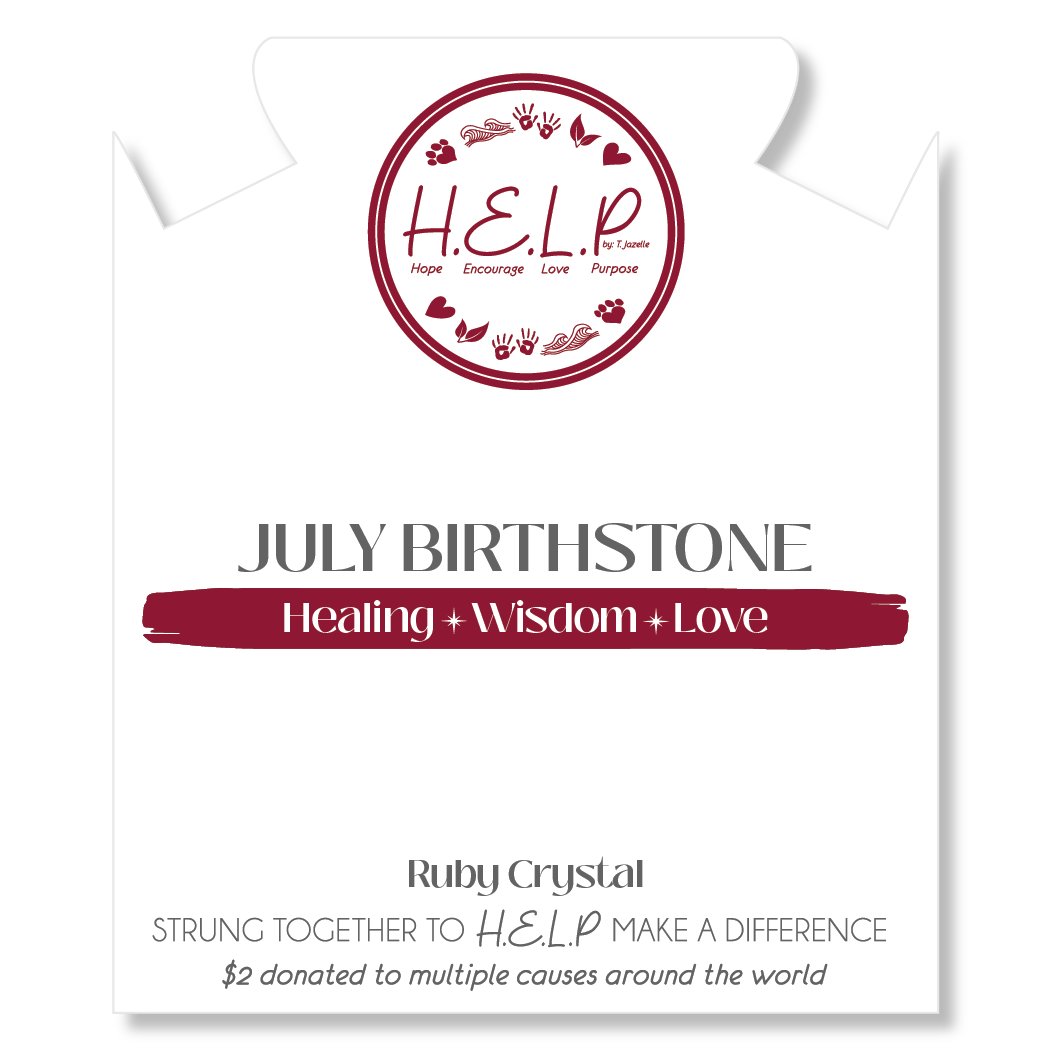 HELP Collection: Birthstone Collection - July Ruby Crystal Charm with White Cats Eye Charity Bracelet