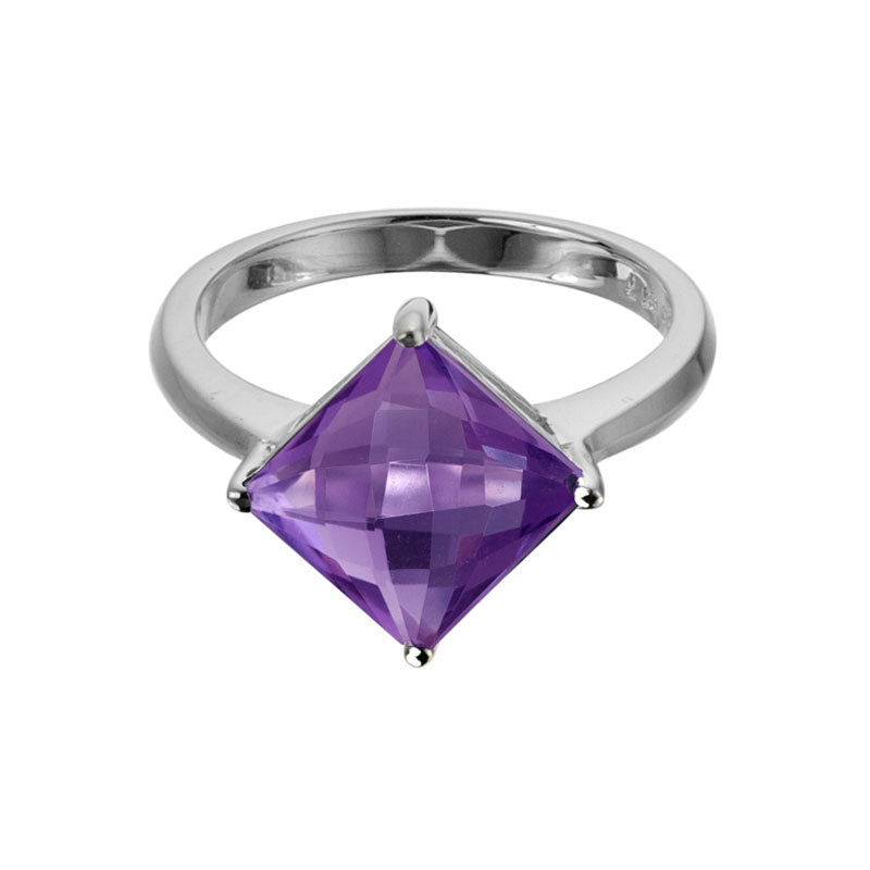 Silver Checkerboard Amethyst Ring