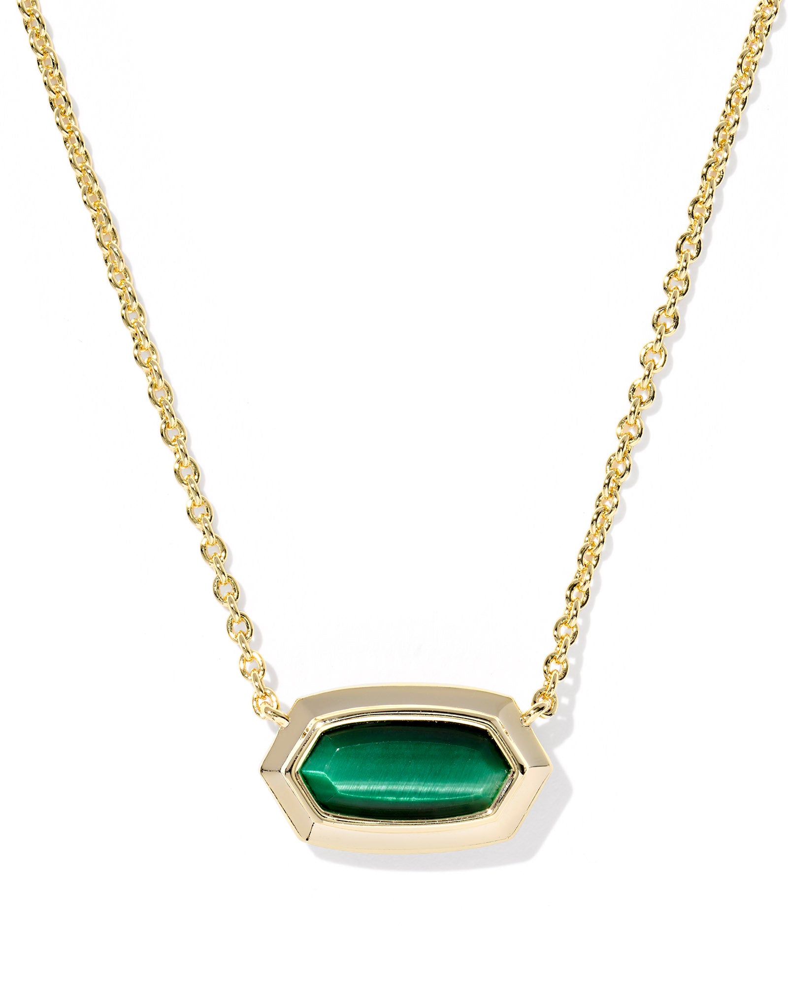 Kendra Scott Elisa Bezel Gold Short Pendant Necklace in Gold Green Tiger's Eye