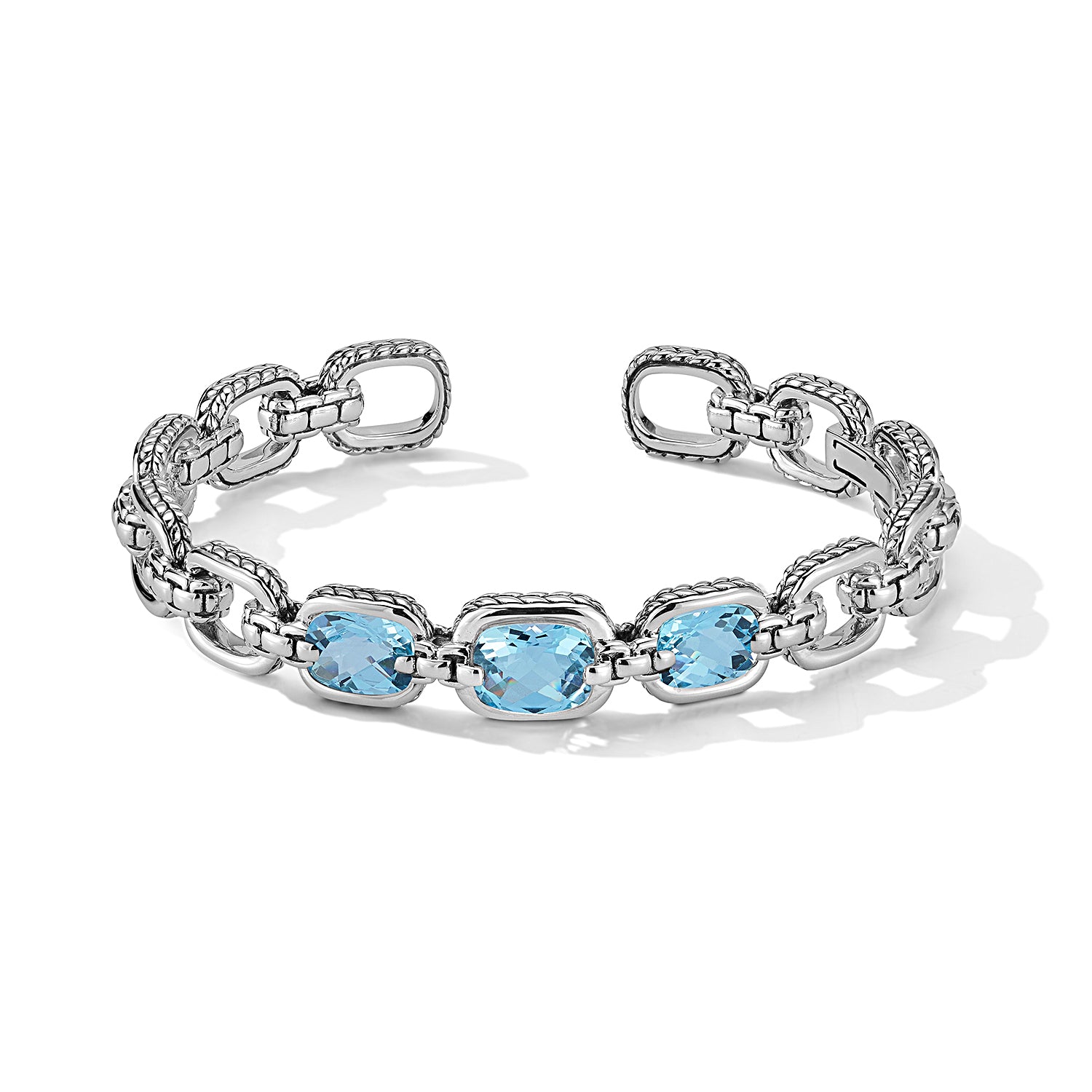 JAI Silver & Blue Topaz Statement Link Cuff Bracelet