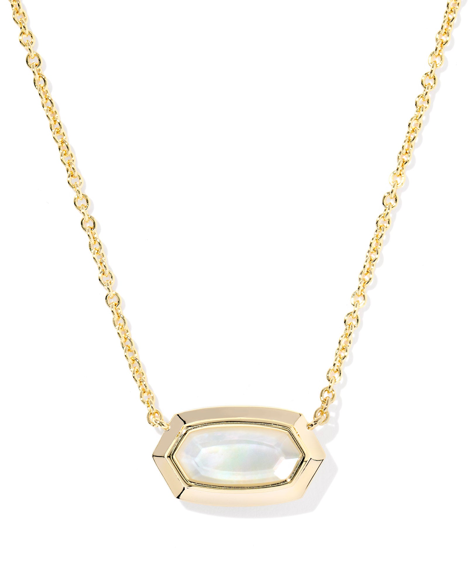 Kendra Scott Elisa Bezel Gold Short Pendant Necklace in Ivory Mother of Pearl
