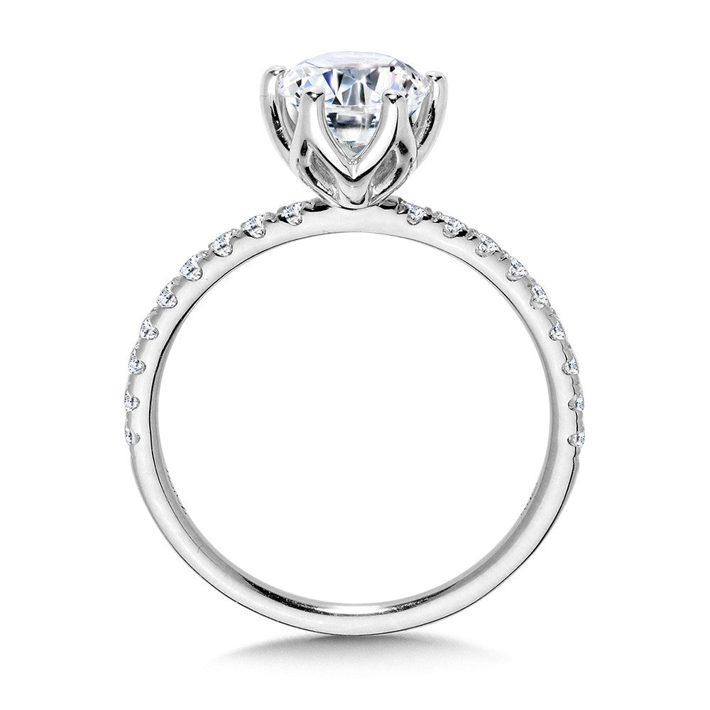 14kw .25ctw Round Diamond Thin Shank Semi Mount w/ 6 prong Tulip Head for 1ct Rnd Center
