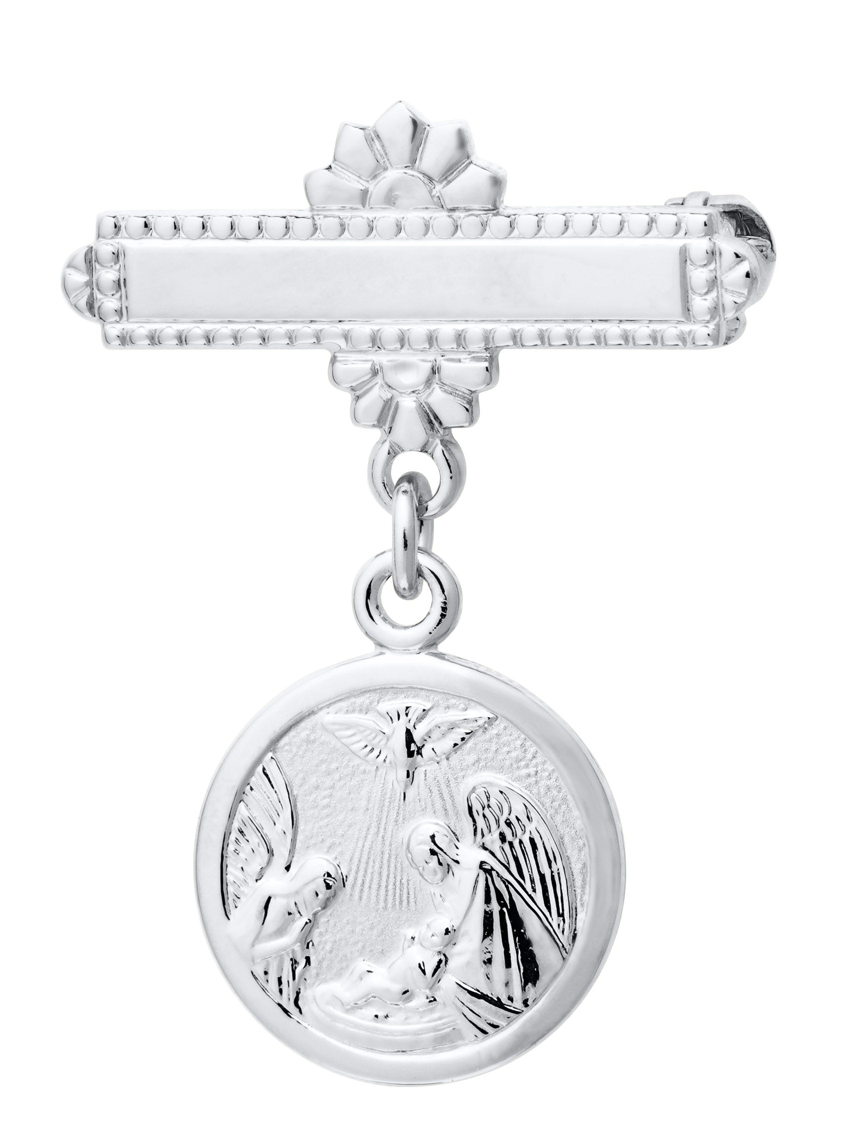 Children's Gold Bar Pin with Guardian Angel Medal Dangle