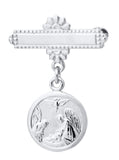 Children's Gold Bar Pin with Guardian Angel Medal Dangle
