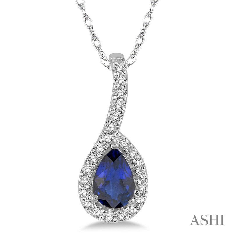 Pear Shape Sapphire & Diamond Halo Pendant
