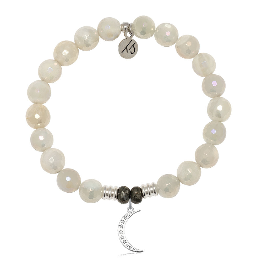 Moonstone Gemstone Bracelet with Friendship Moon Sterling Silver Charm