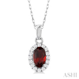 Diamond Halo Garnet Birthstone Pendant - January