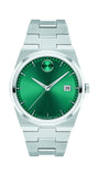 Men's Movado Bold, stainless steel case and link bracelet, green dial with index, Swiss quartz movement
