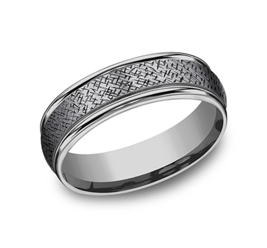 Tantalum Grey Metals Crosshatch Pattern Men's Wedding Band