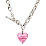 Silver Toggle Necklace with Glass Heart Charm