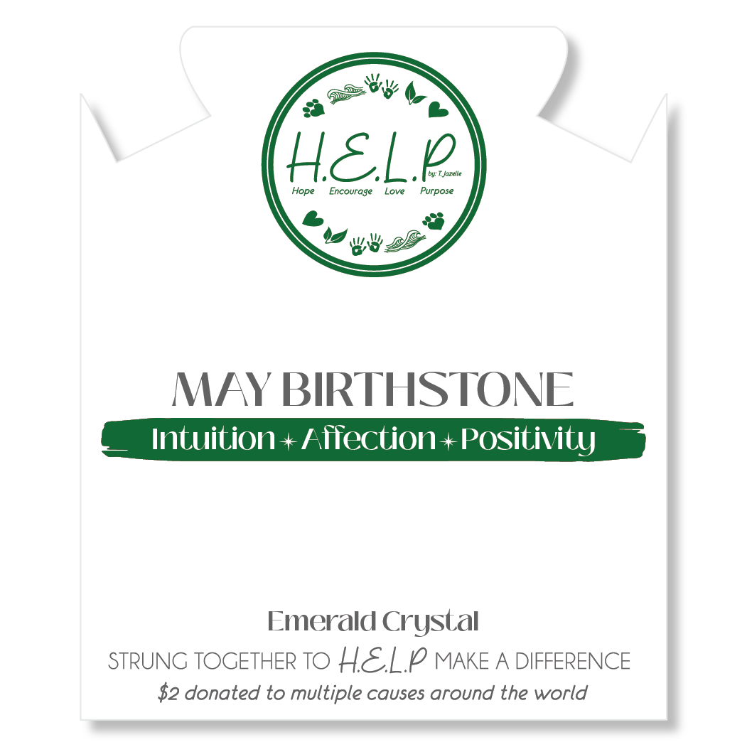 HELP Collection: Birthstone Collection - May Emerald Crystal Charm with White Cats Eye Charity Bracelet