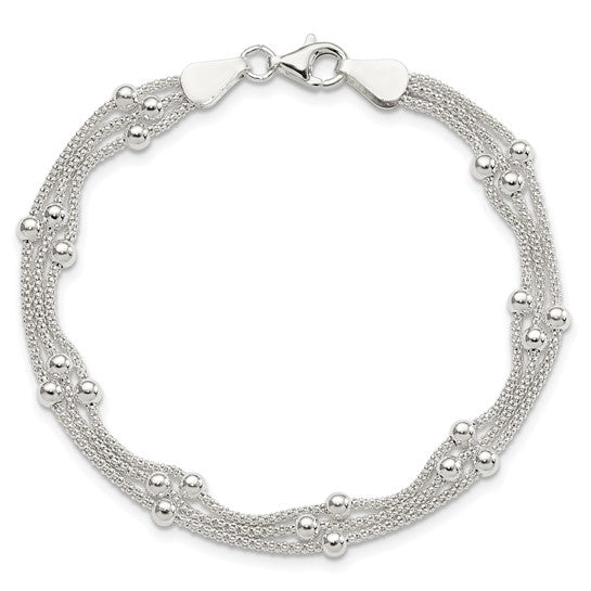 Silver Beaded 3-Strand Bracelet, 7"