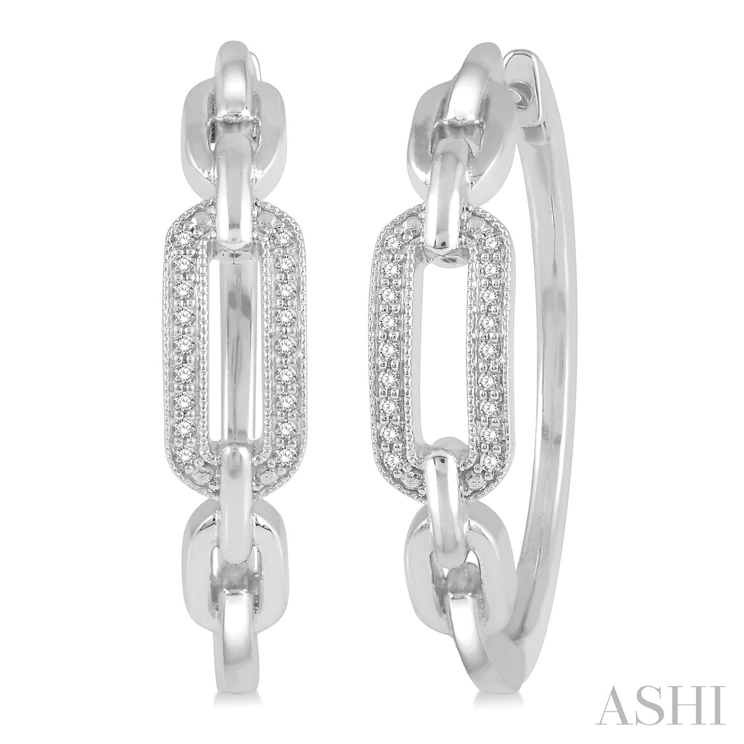 Silver Paperclip Diamond Hoop Earrings