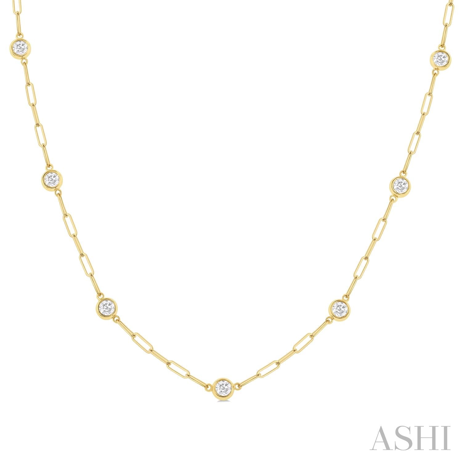 Diamond Bezel Paperclip Station Necklace