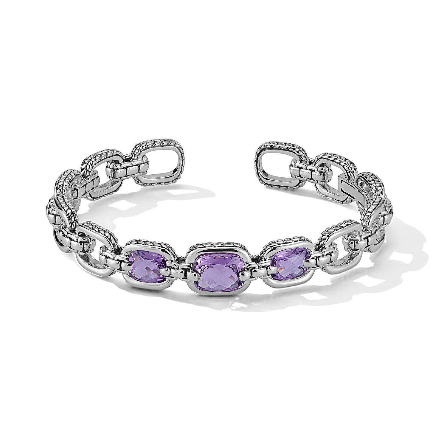 JAI Silver & Amethyst Statement Link Cuff Bracelet
