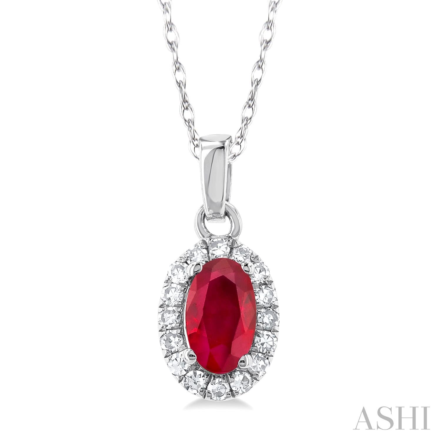 Diamond Halo Ruby Birthstone Pendant - July