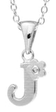 Children's Silver Letter J Initial Pendant With Diamond Flower Accent