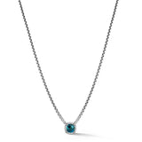 JAI Silver London Blue Topaz & Diamond Halo Necklace