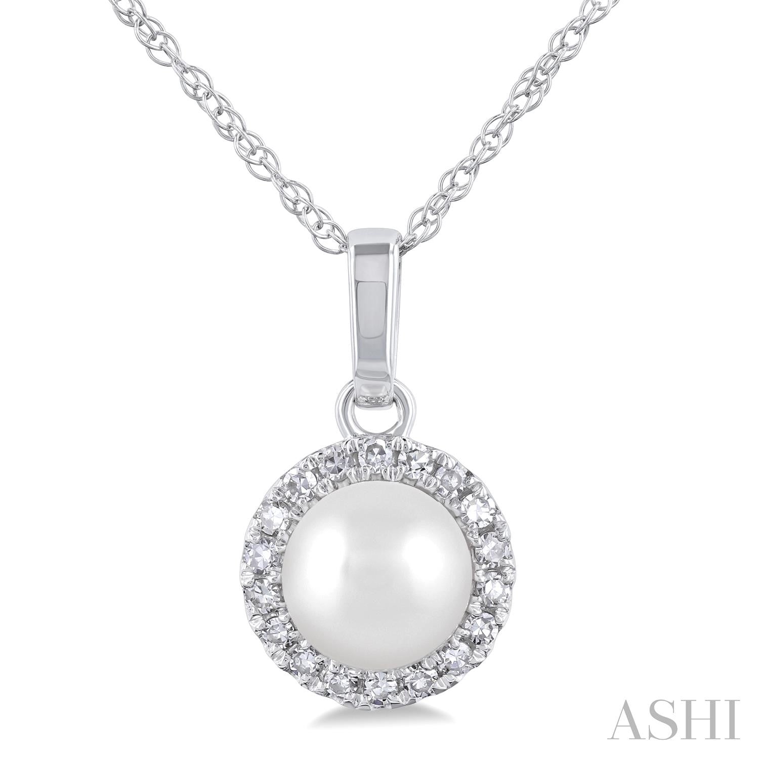 Diamond Halo Pearl Birthstone Pendant - June